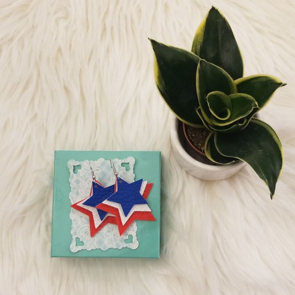 Faux leather star earrings- handmade NWB